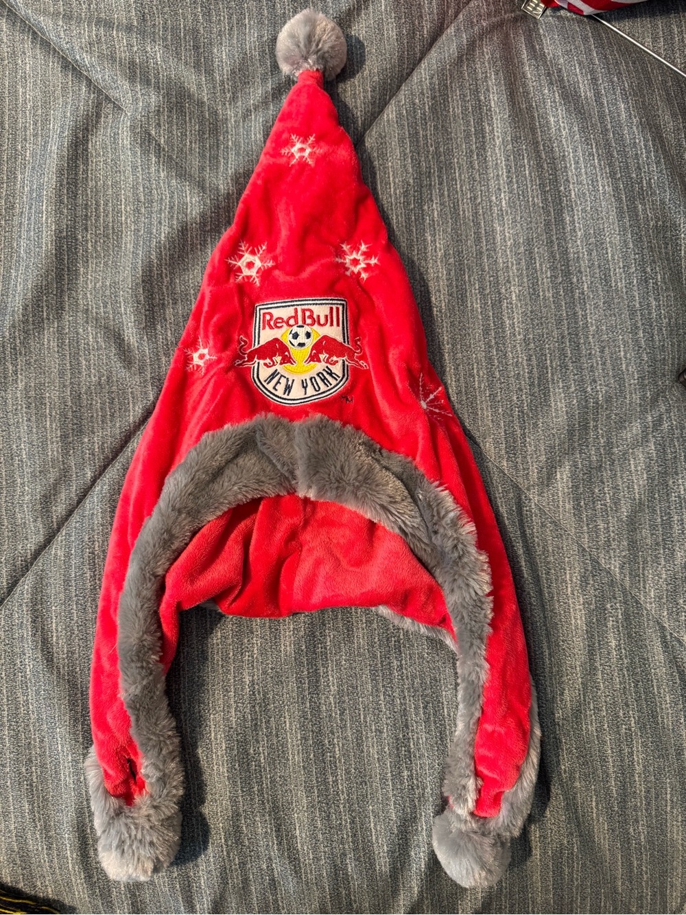 Red Bull New York Plush Winter Trapper Hat - Red & Gray